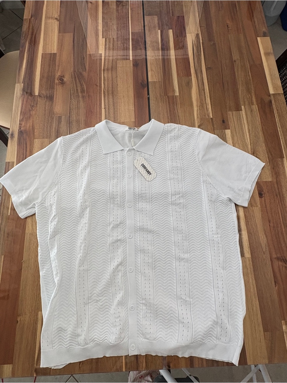 NWT Men’s Sz 2XL White Coofandy Short Sleeve Knit Eyelet Button Down Top Shirt